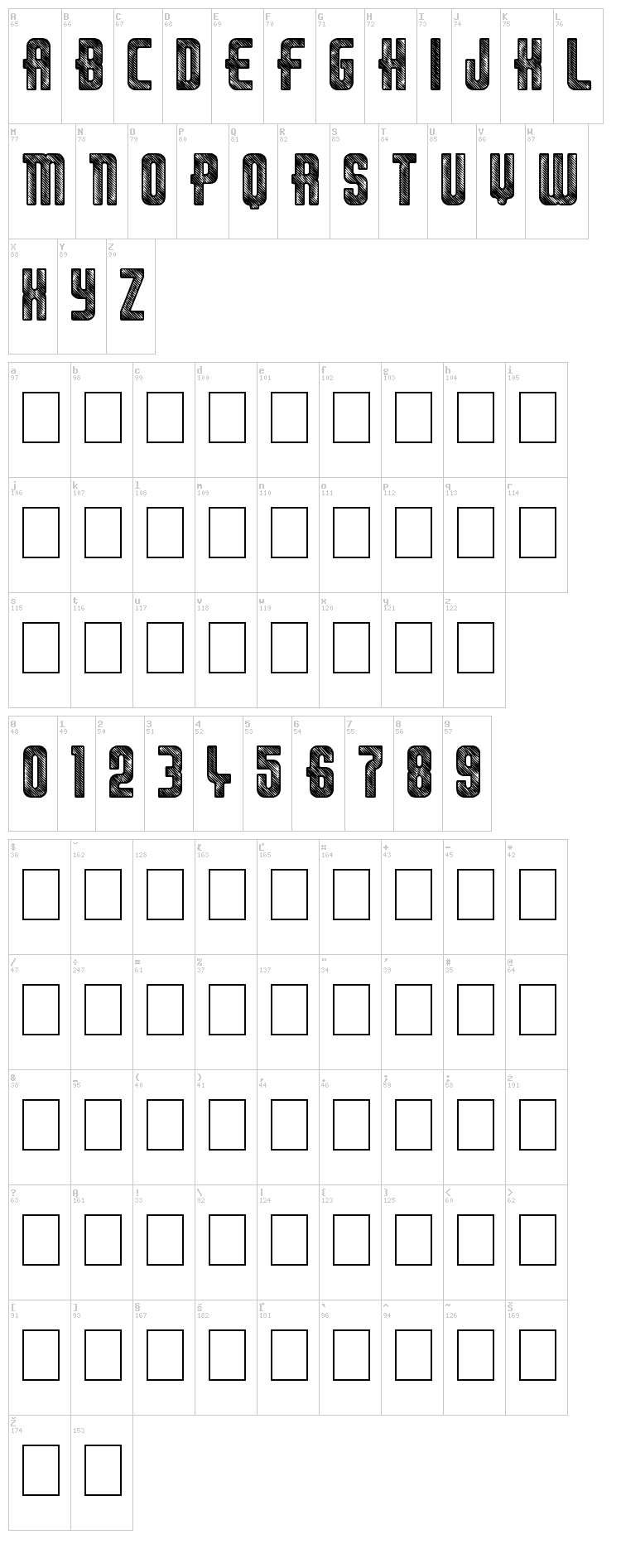 Thirties Gold font map